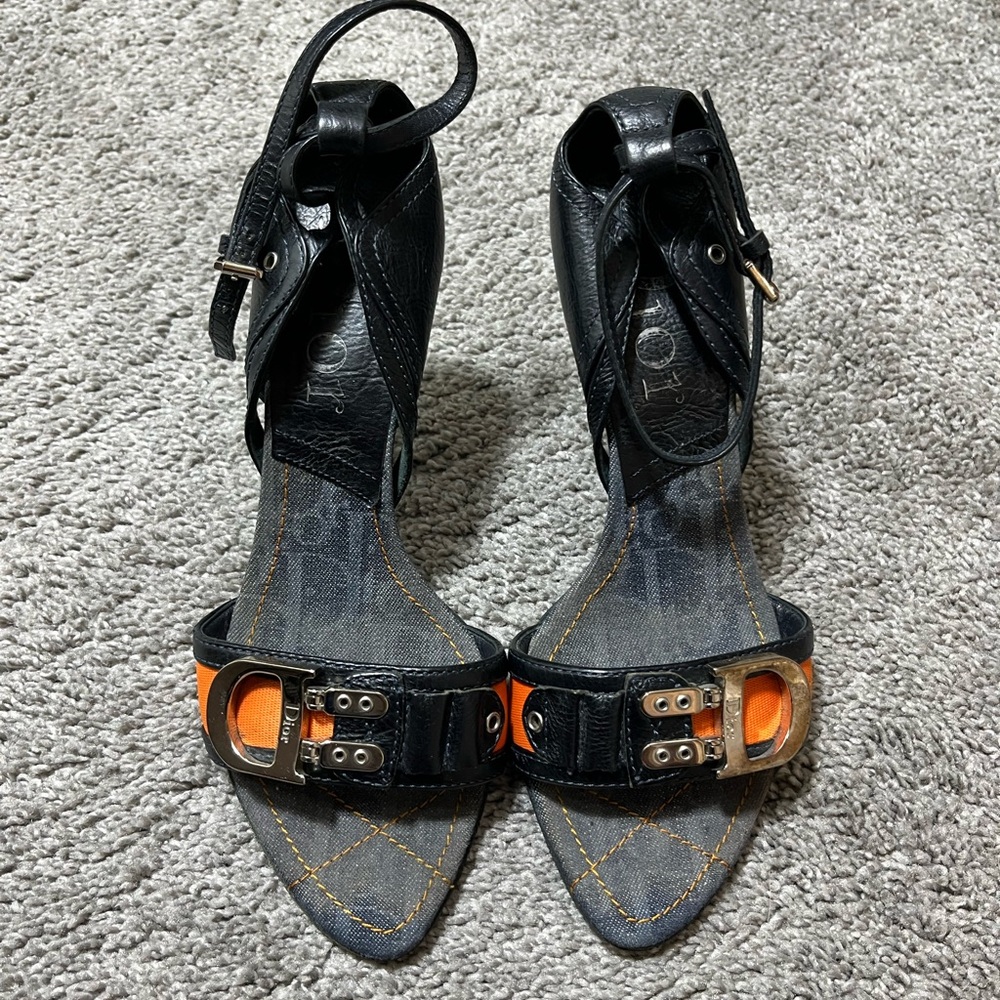 Denim Dior Sandals with Orange strip
